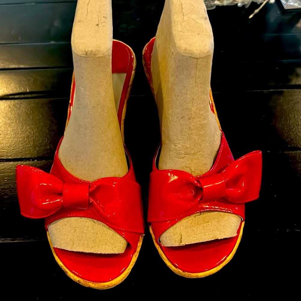 Red Pantent Leather Wedges